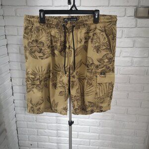 Marc Ecko Cut & Sew Men's Size Large Tan w/ Brown Floral Pattern Cargo Shorts